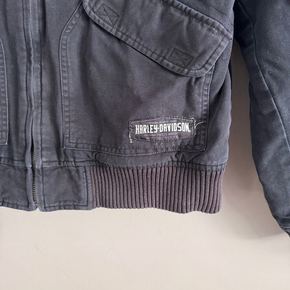 Harley Davidson Reversible Embroidered Canvas Bomber Jacket Black Size Medium - Picture 3 of 9